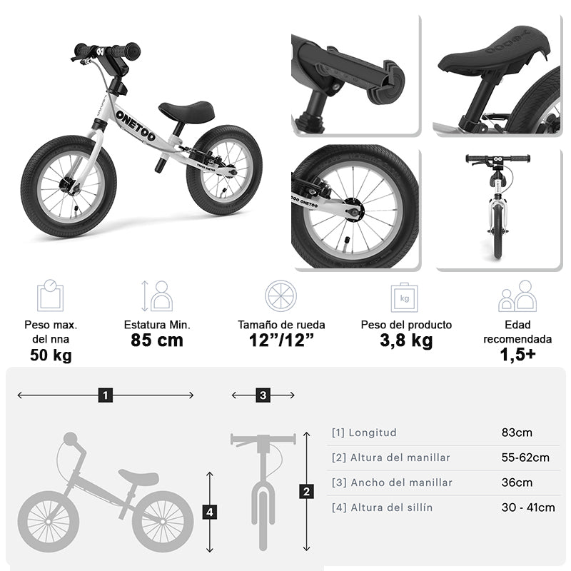 BICICLETA APRENDIZAJE SIN PEDALES YEDOO ONETOO CANDY PINK ARO 12 NIÑOS - 5