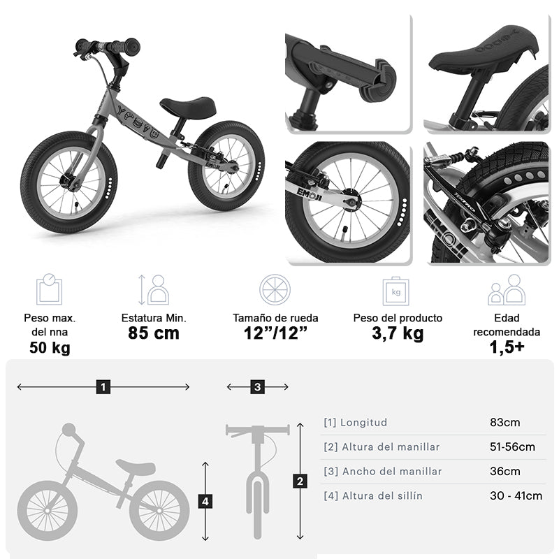 BICICLETA APRENDIZAJE SIN PEDALES YEDOO TOOTOO EMOJI GREEN ARO 12 - 6