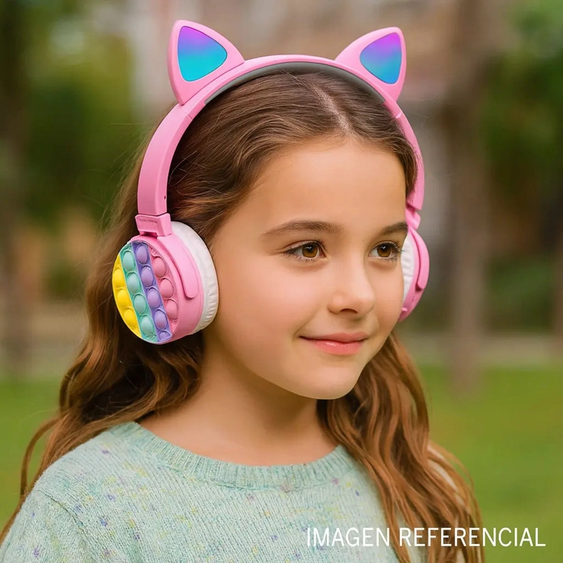 AUDIFONOS BLUETOOTH INALAMBRICO OREJAS GATO POP IT NIÑAS - 2