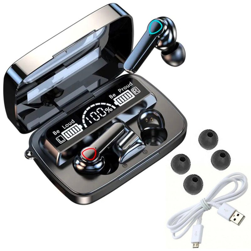 AUDÍFONOS IN-EAR INALÁMBRICOS BLUETOOTH M19 NEGRO LUZ LED - 2