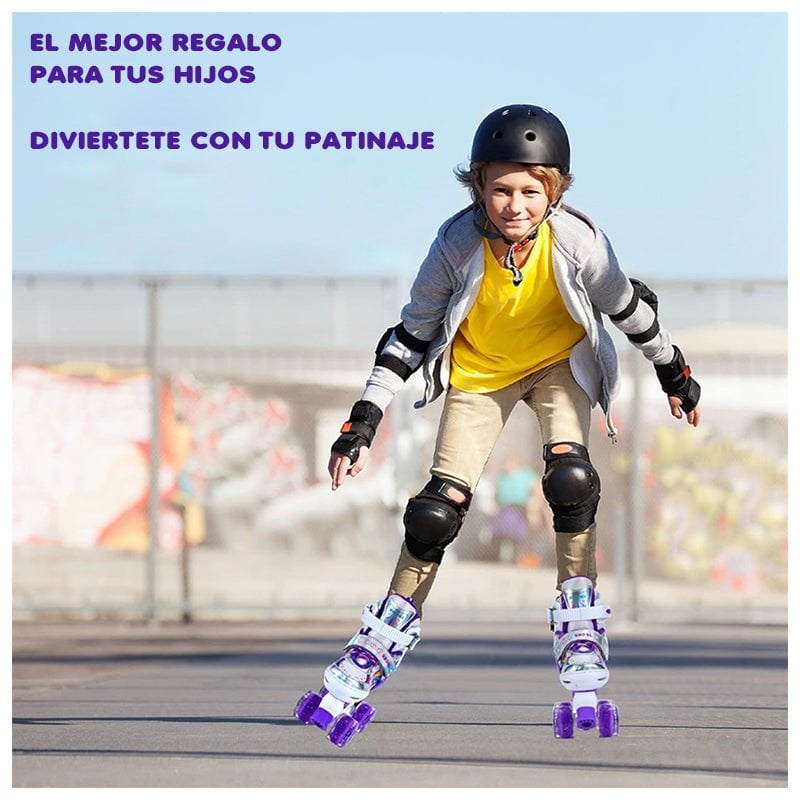 PATINES 4 RUEDAS AJUSTABLE ARCOIRIS PARA NIÑAS MORADO - 2