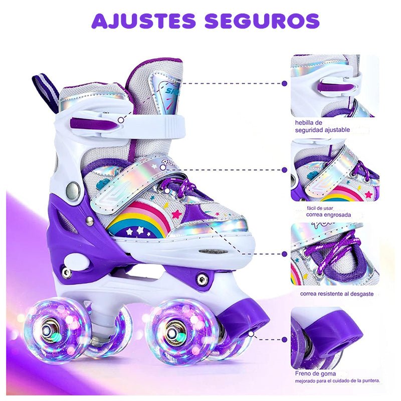 PATINES 4 RUEDAS AJUSTABLE ARCOIRIS PARA NIÑAS MORADO - 4