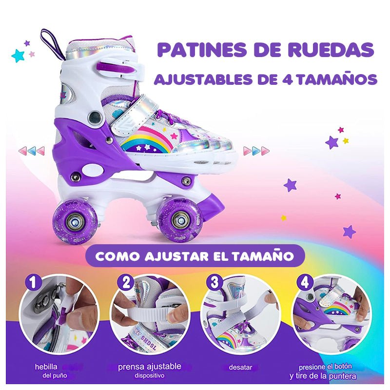 PATINES 4 RUEDAS AJUSTABLE ARCOIRIS PARA NIÑAS MORADO - 5