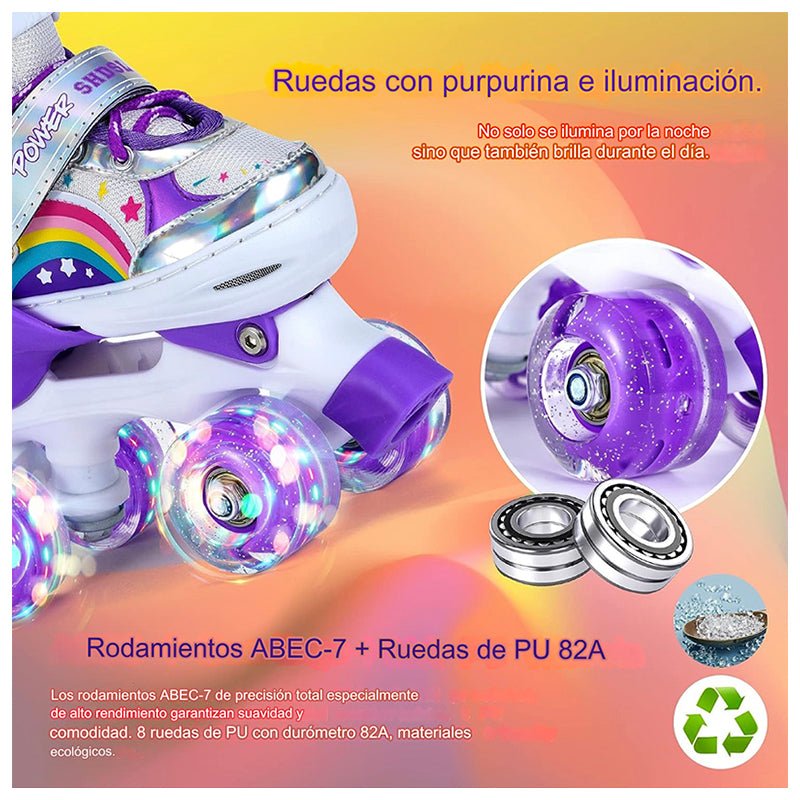 PATINES 4 RUEDAS AJUSTABLE ARCOIRIS PARA NIÑAS MORADO - 6