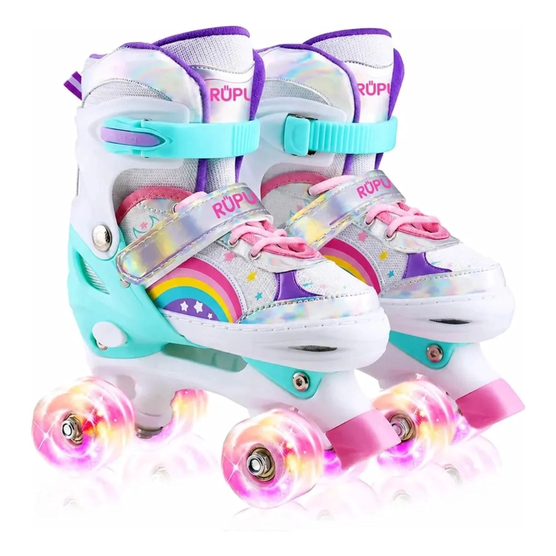 PATINES 4 RUEDAS LED AJUSTABLE PARA NIÑAS ARCOIRIS TURQUEZA - 1