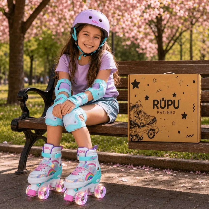 PATINES 4 RUEDAS LED AJUSTABLE PARA NIÑAS ARCOIRIS TURQUEZA - 2