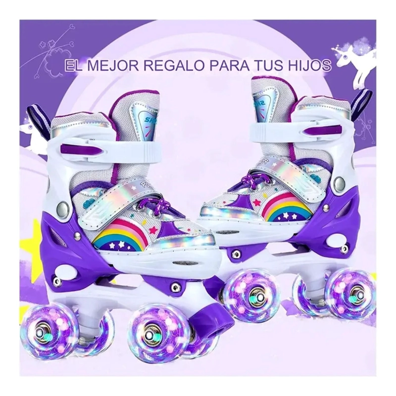 PATINES 4 RUEDAS LED AJUSTABLE PARA NIÑAS ARCOIRIS MORADO - 5
