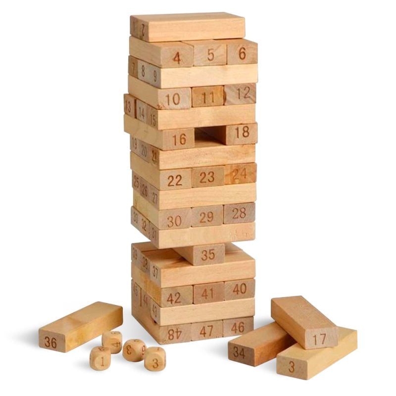 JUEGO TIPO JENGA MADERA NATURAL MADERA 54 PIEZAS + DADOS EDUCATIVO YENGA - 1