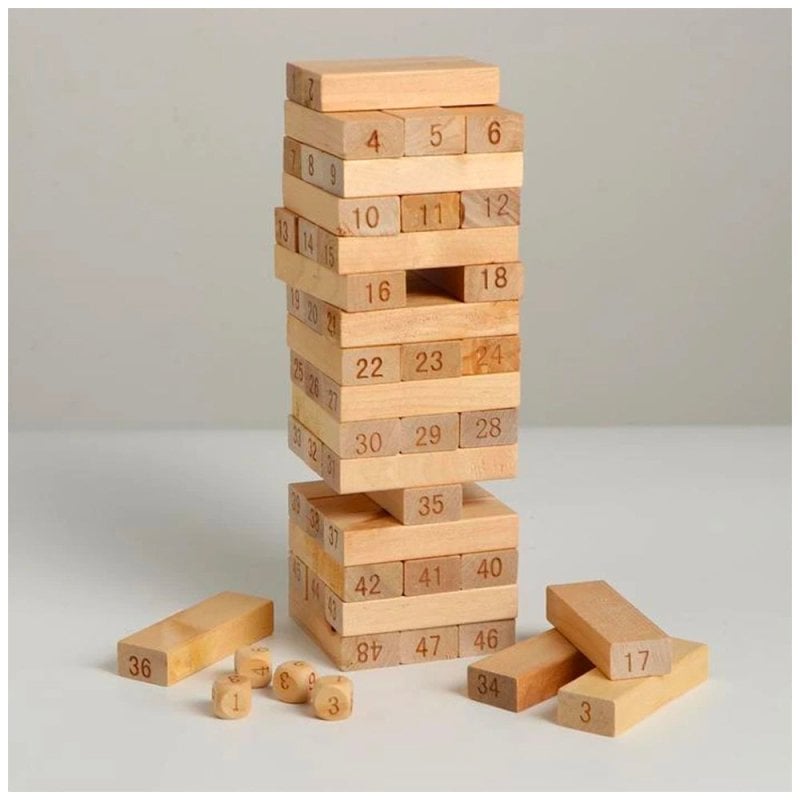 JUEGO TIPO JENGA MADERA NATURAL MADERA 54 PIEZAS + DADOS EDUCATIVO YENGA - 2