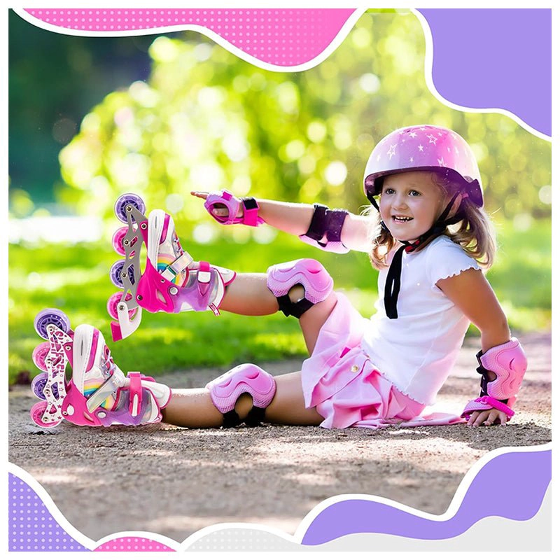PATINES EN LINEA NIÑAS ROLLER AJUSTABLE ARCOIRIS ROSADO RUEDAS LED - 2