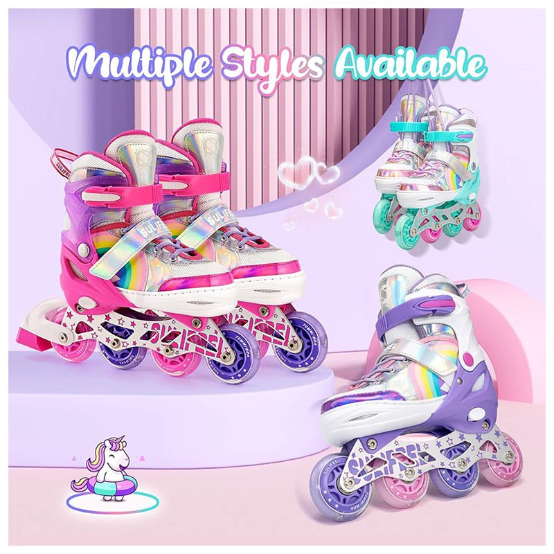 PATINES EN LINEA NIÑAS ROLLER AJUSTABLE ARCOIRIS ROSADO RUEDAS LED - 5
