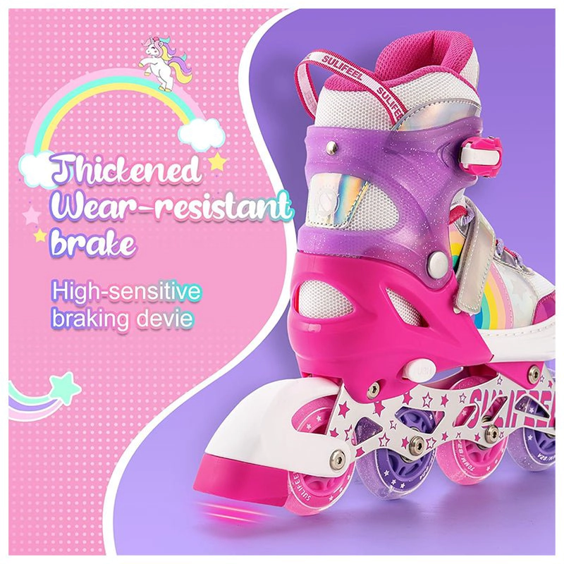 PATINES EN LINEA NIÑAS ROLLER AJUSTABLE ARCOIRIS ROSADO RUEDAS LED - 6