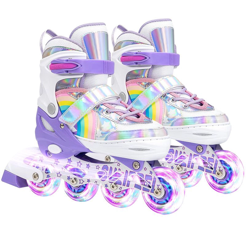 PATINES EN LINEA NIÑAS ROLLER AJUSTABLE ARCOIRIS VIOLETA RUEDAS LED - 1