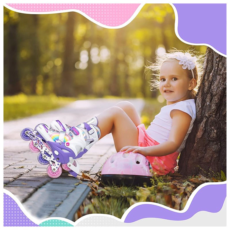 PATINES EN LINEA NIÑAS ROLLER AJUSTABLE ARCOIRIS VIOLETA RUEDAS LED - 2