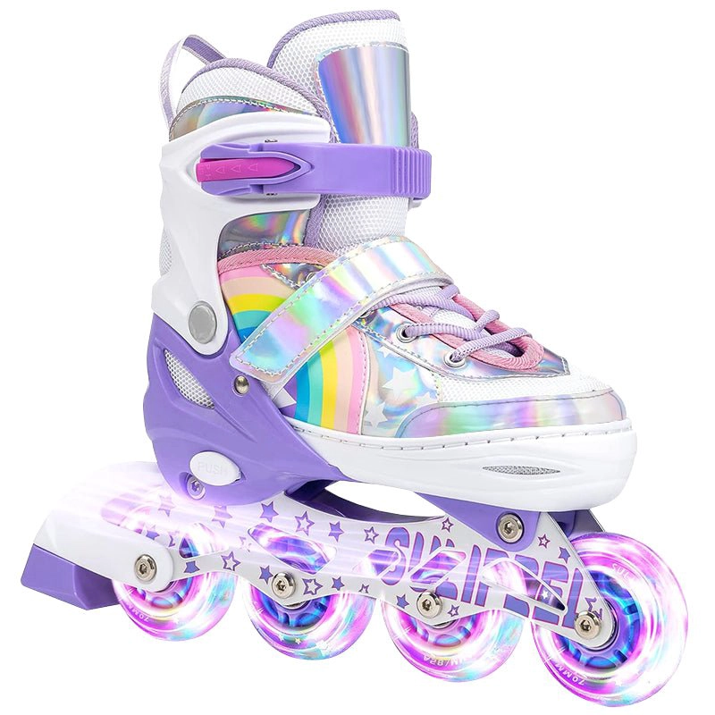 PATINES EN LINEA NIÑAS ROLLER AJUSTABLE ARCOIRIS VIOLETA RUEDAS LED - 3