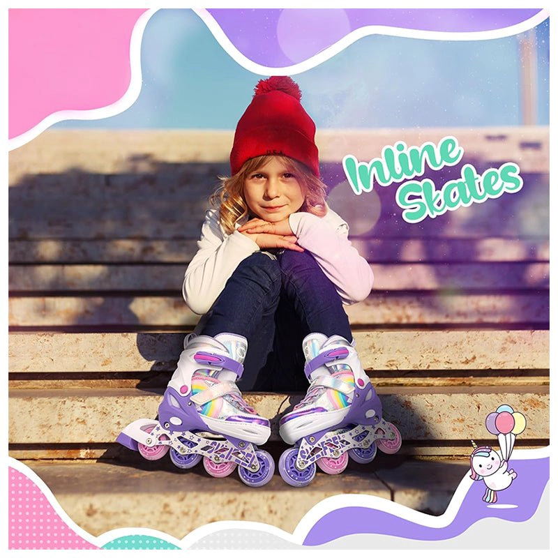 PATINES EN LINEA NIÑAS ROLLER AJUSTABLE ARCOIRIS VIOLETA RUEDAS LED - 4