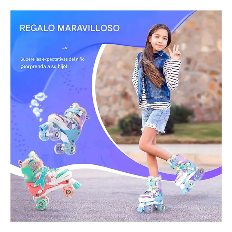 PATINES 4 RUEDAS LED RUPU NIÑAS AJUSTABLE SIRENA AQUAPURPLE - 6