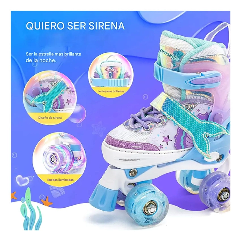 PATINES 4 RUEDAS LED RUPU NIÑAS AJUSTABLE SIRENA AQUAPURPLE - 7