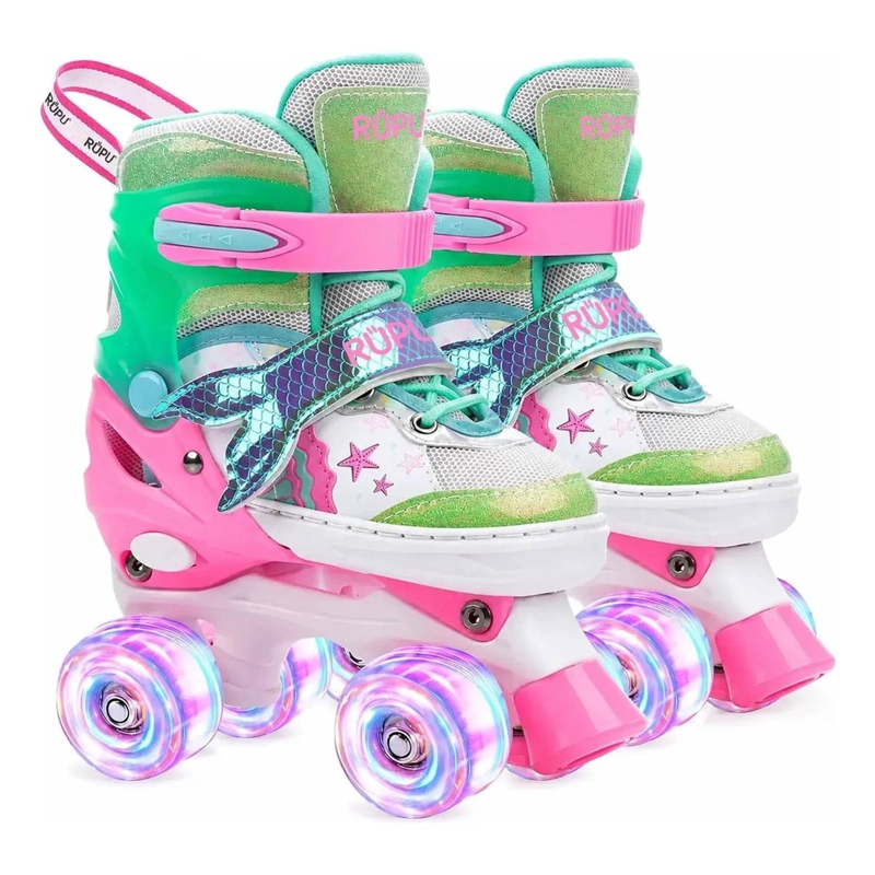 PATINES 4 RUEDAS LED RUPU NIÑAS AJUSTABLE SIRENA AQUAGREEN - 1