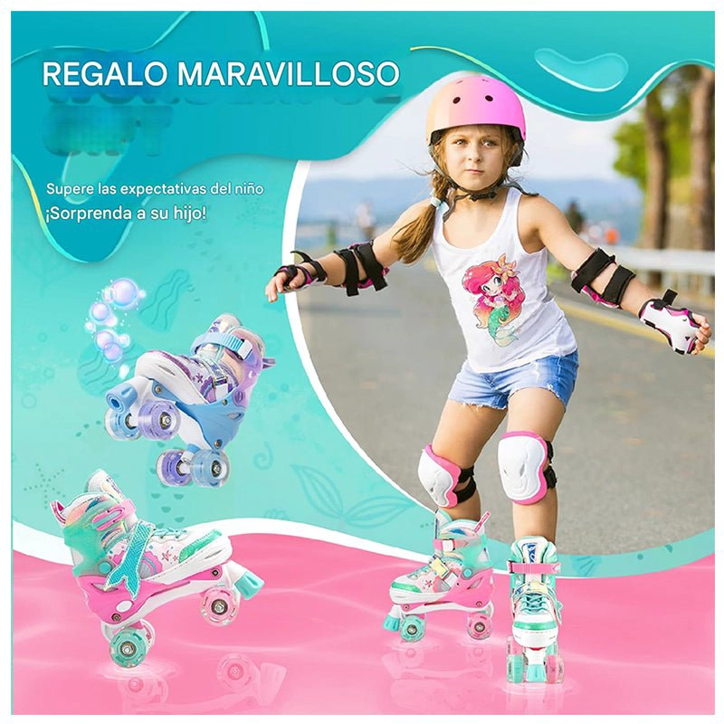 PATINES 4 RUEDAS LED RUPU NIÑAS AJUSTABLE SIRENA AQUAGREEN - 4