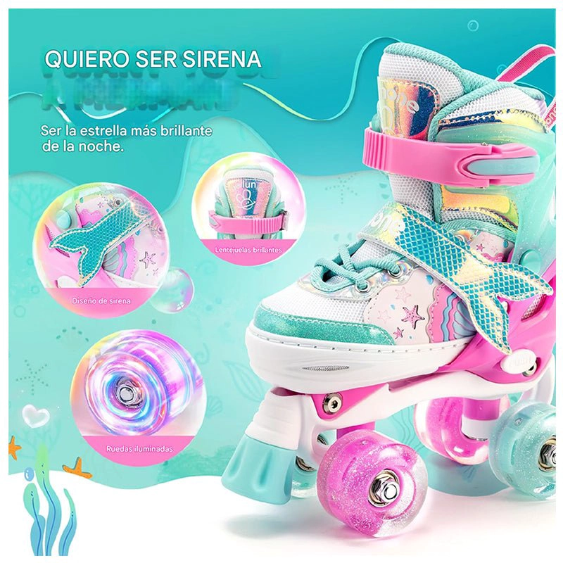 PATINES 4 RUEDAS LED RUPU NIÑAS AJUSTABLE SIRENA AQUAGREEN - 6