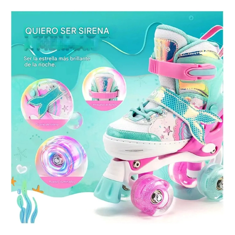 PATINES 4 RUEDAS LED RUPU NIÑAS AJUSTABLE SIRENA AQUAGREEN - 6