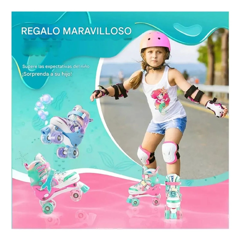 PATINES 4 RUEDAS LED RUPU NIÑAS AJUSTABLE SIRENA AQUAGREEN - 7