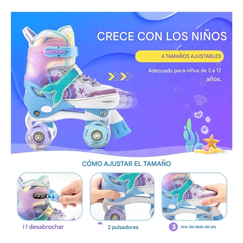 PATINES 4 RUEDAS LED RUPU NIÑAS AJUSTABLE SIRENA AQUAPURPLE - 8