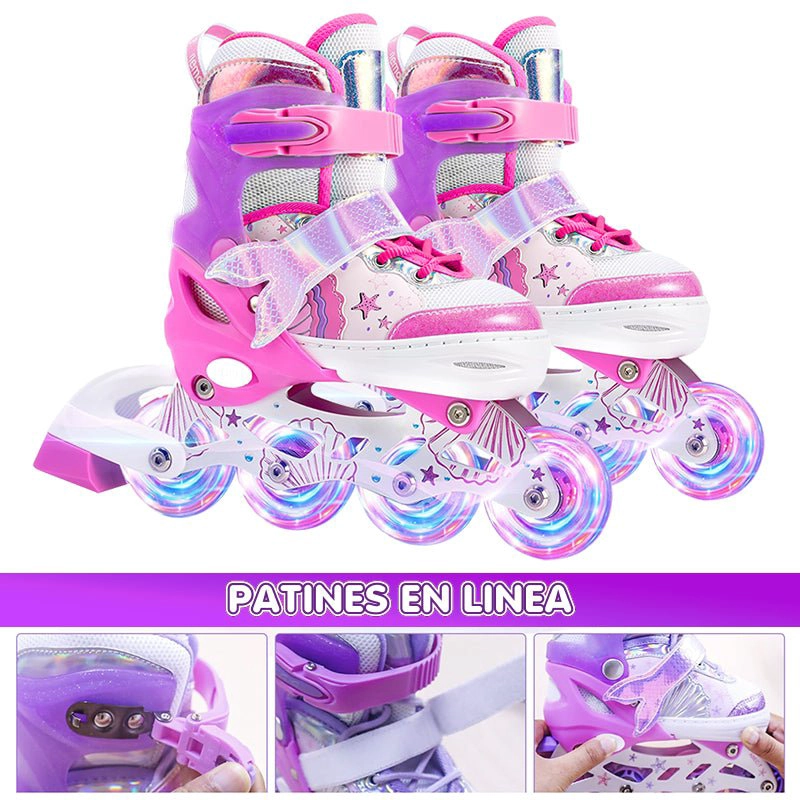 PATINES EN LINEA NIÑAS AJUSTABLE RUPU SIRENA AQUAPINK RUEDAS LED - 4