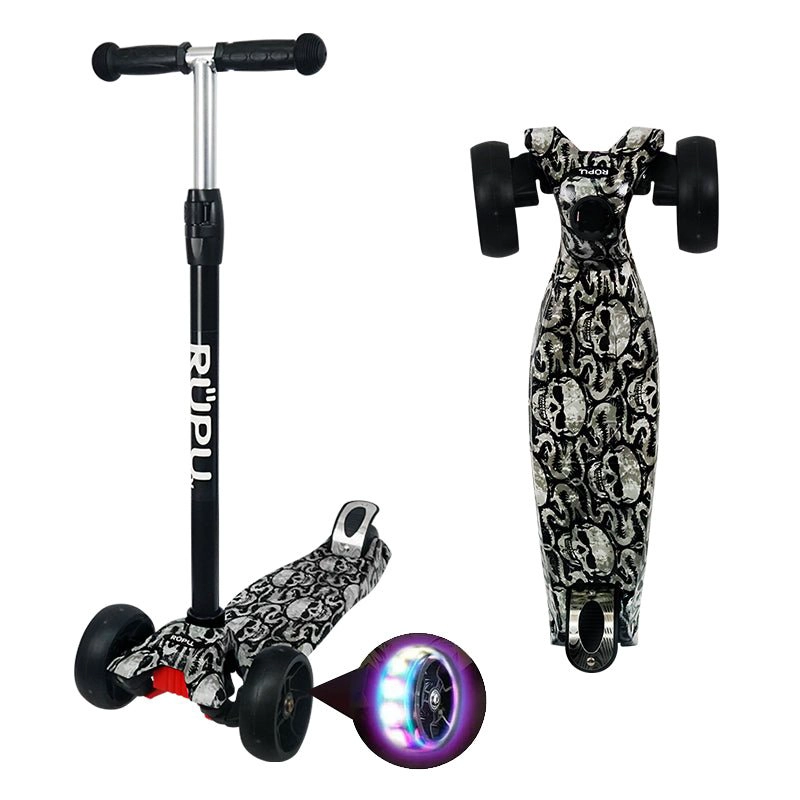 SCOOTER MONOPATIN RUPU BLACK SKULL REGULABLE RUEDAS LED - 1