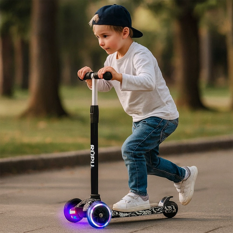 SCOOTER MONOPATIN RUPU BLACK SKULL REGULABLE RUEDAS LED - 2