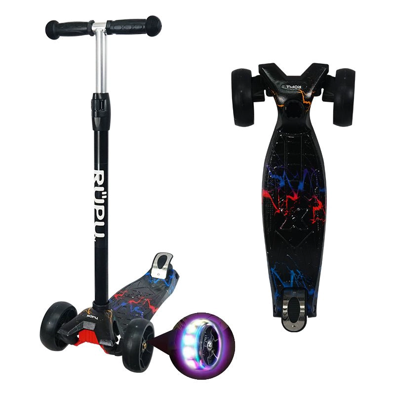 SCOOTER MONOPATIN RUPU RAYO NEGRO NIÑOS REGULABLE RUEDA LED - 1