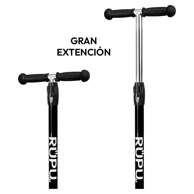 SCOOTER MONOPATIN RUPU RAYO NEGRO NIÑOS REGULABLE RUEDA LED - 4