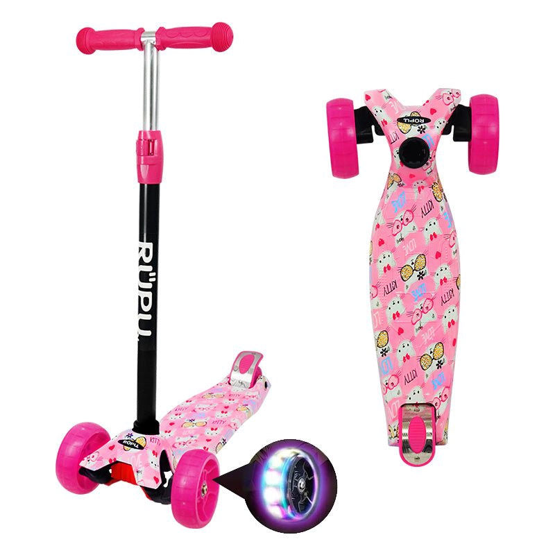 SCOOTER MONOPATIN RUPU PINK CAT REGULABLE RUEDAS LED - 1