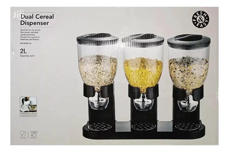 DISPENSADOR TRIPLE DE MESA CEREAL GRANOS FRUTOS SECOS DULCES NEGRO - 2