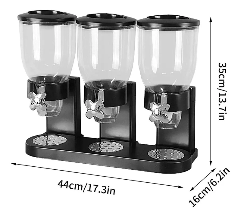 DISPENSADOR TRIPLE DE MESA CEREAL GRANOS FRUTOS SECOS DULCES NEGRO - 3