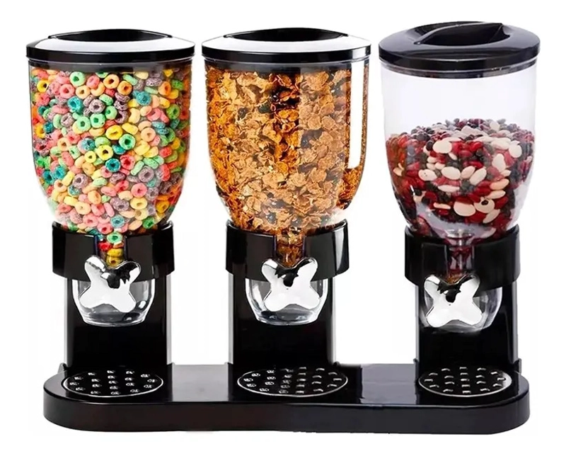 DISPENSADOR TRIPLE DE MESA CEREAL GRANOS FRUTOS SECOS DULCES NEGRO - 4