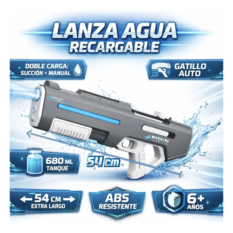 PISTOLA DE AGUA ELECTRICA RECARGABLE GRANDE NIÑOS JUGUETE - 3