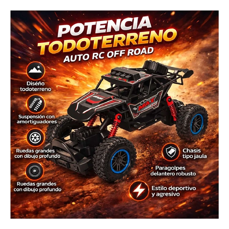 AUTO TODOTERRENO 4X4 CONTROL REMOTO RECARGABLE JUGUETE NIÑOS - 4