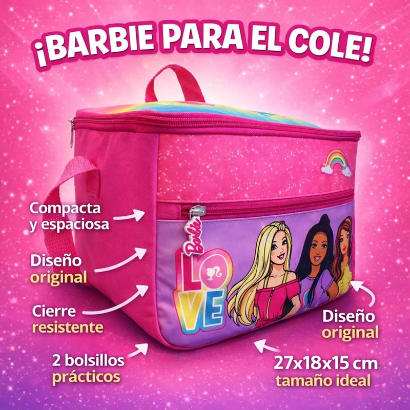 LONCHERA BARBIE TE RMICA ROSADO ESCOLAR NIÑA ORIGINAL - 5