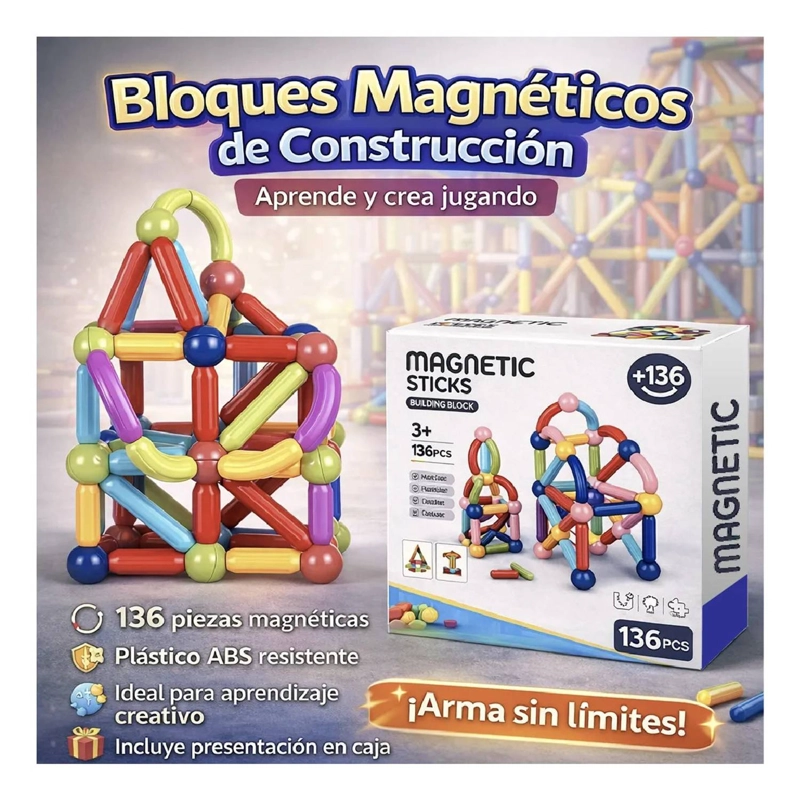 BLOQUES MAGNE TICOS STICKS CONSTRUCCION 136 PCS JUGUETE NIÑOS - 4