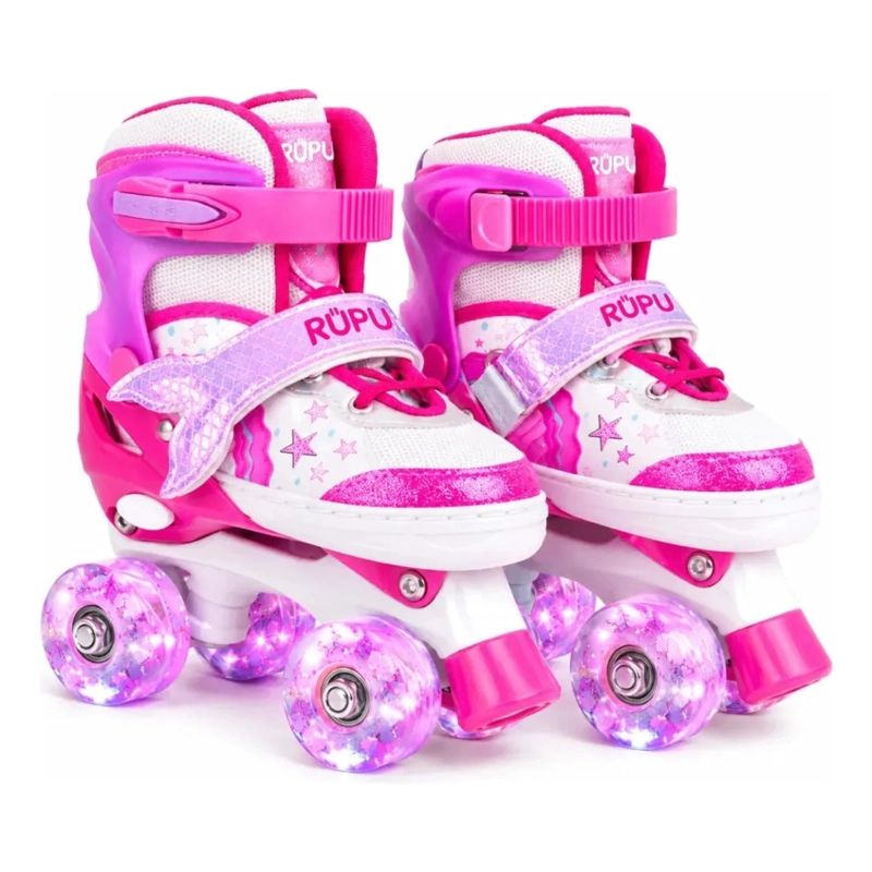 PATINES 4 RUEDAS LED RUPU NIÑAS AJUSTABLE SIRENA AQUAPINK - 1
