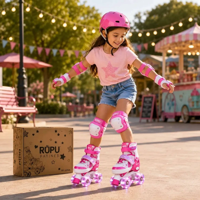 PATINES 4 RUEDAS LED RUPU NIÑAS AJUSTABLE SIRENA AQUAPINK - 2