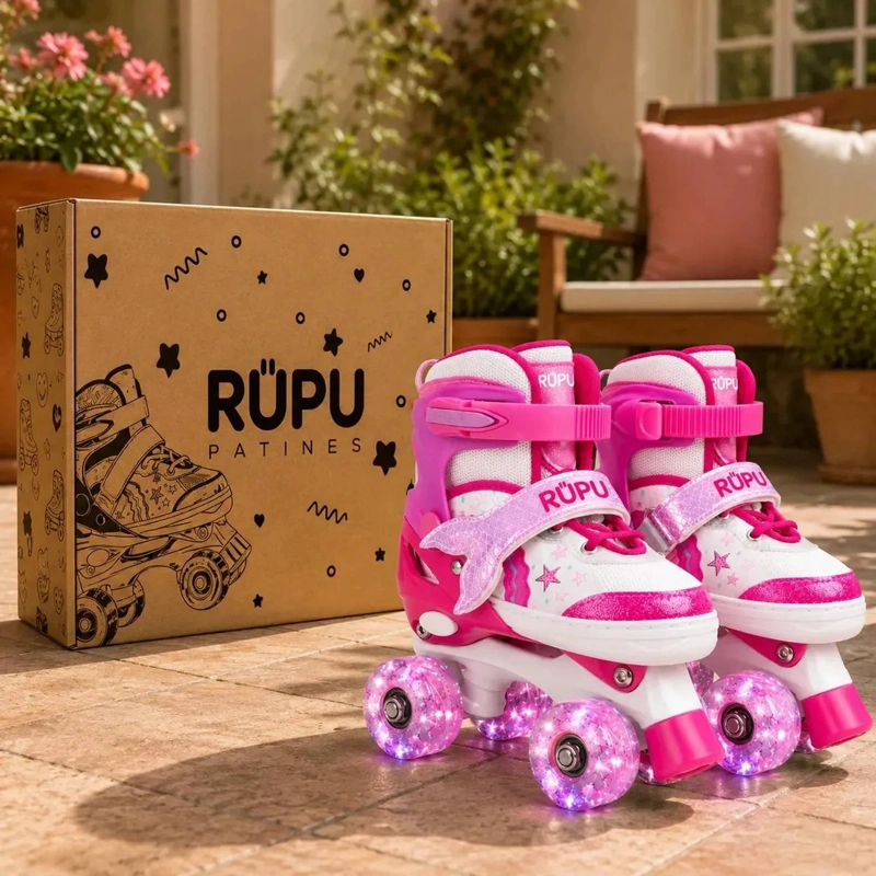 PATINES 4 RUEDAS LED RUPU NIÑAS AJUSTABLE SIRENA AQUAPINK - 3