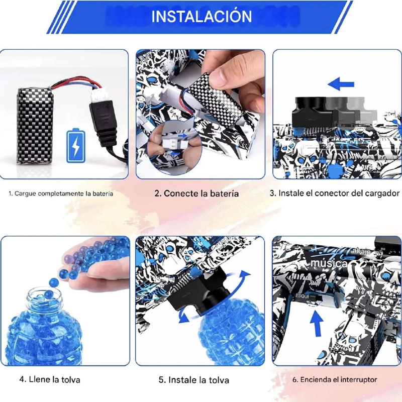 PISTOLA DE HIDROGEL ELE CTRICA M416 RECARGABLE JUGUETE NIÑOS - 5