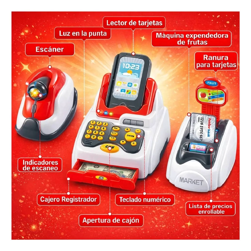CAJA REGISTRADORA JUGUETE INFANTIL SUPERMERCADO 33 PCS NIÑOS - 4