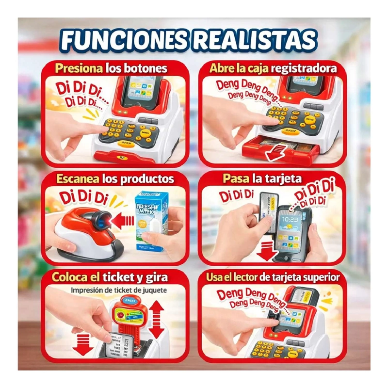 CAJA REGISTRADORA JUGUETE INFANTIL SUPERMERCADO 33 PCS NIÑOS - 6