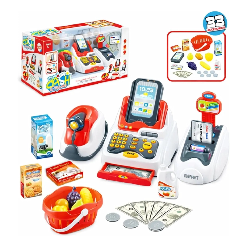 CAJA REGISTRADORA JUGUETE INFANTIL SUPERMERCADO 33 PCS NIÑOS - 7