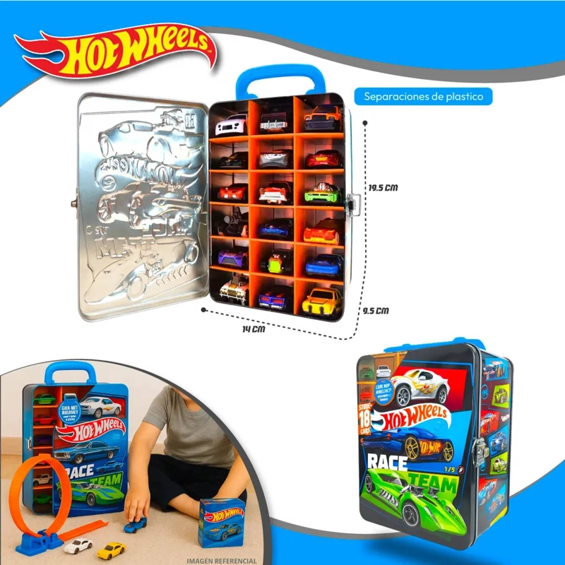CAJA HOT WHEELS GUARDA 18 AUTOS ESTUCHE METALICO JUGUETE - 3
