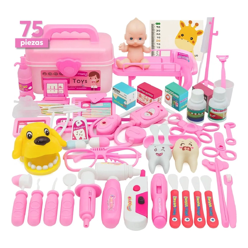 SET DOCTOR JUGUETE 75 PIEZAS ROSADO MALETIN ME DICO NIÑOS - 1